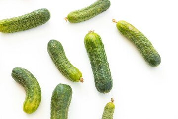 Fresh cucumber background. Green cucumbers on white background