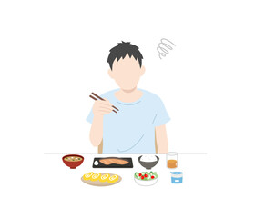 食欲がない　食べれない　味覚障害　男性　食事　摂食障害　夏バテ　イラスト