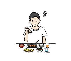 食欲がない　食べれない　味覚障害　若い男性　食事　摂食障害　夏バテ　イラスト