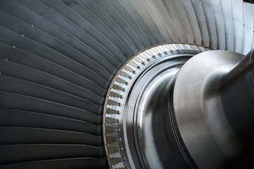 Modern rotor with long blades of powerful steam turbine © nordroden