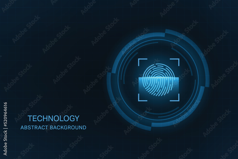Poster vector abstract technology background. cyber security concept. fingerprint scanner on circuit board.