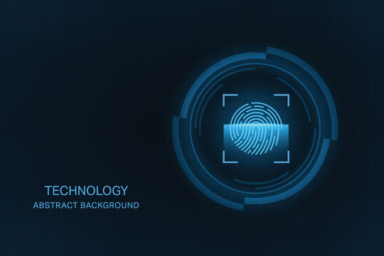 Vector abstract technology background. Cyber security concept. Fingerprint scanner on circuit board.