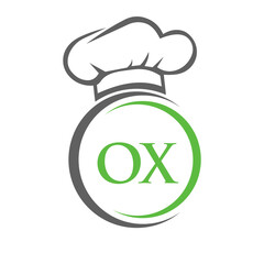 Initial Letter OX Restaurant Logo Template. Restaurant Logo Concept with Chef Hat Symbol Vector Sign