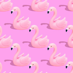 Collage art of seamless pattern of plastic pink flamingos