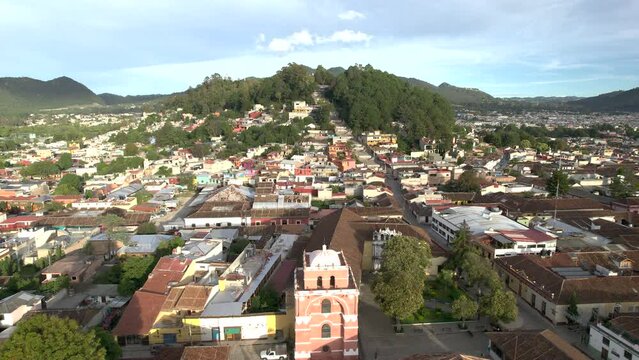aerial downward view of the city of san cristobal de las casa in chiapas mexico