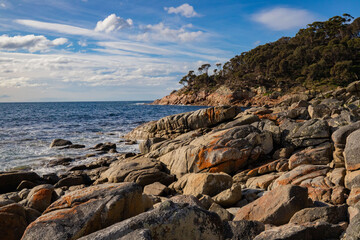 Fototapeta na wymiar Landscape from blue stone bay at Freycinet national park Tasmania Australia