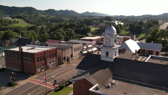 aerial orbit of courthouse in lebanon virginia