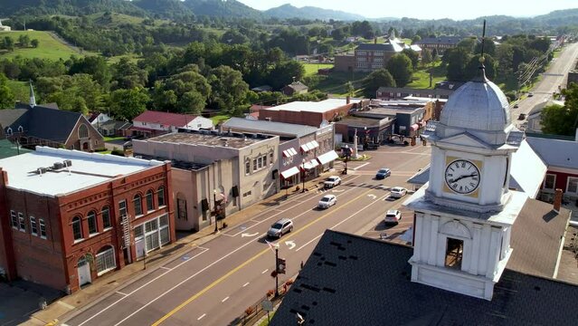 aerial over the russell county courthouse in lebanon virginia