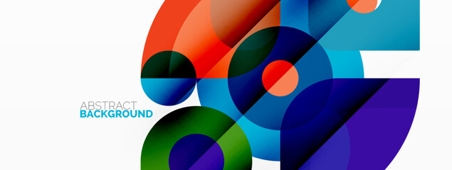 Colorful round shapes, circles and triangles background. Minimal geometric template for wallpaper, banner, presentation