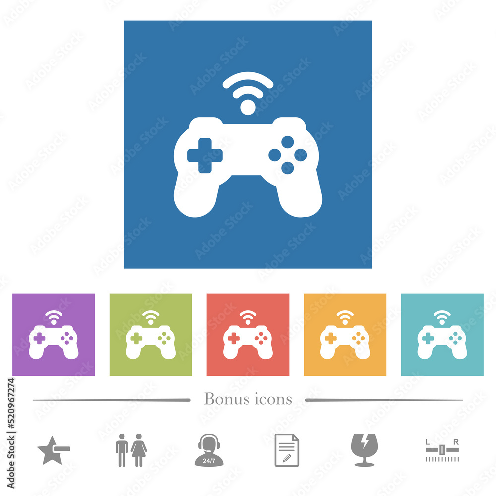 Aufkleber wireless game controller solid flat white icons in square backgrounds