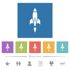 Rocket flat white icons in square backgrounds