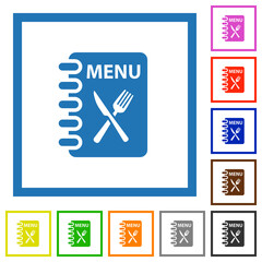 Menu with fork and knife flat framed icons