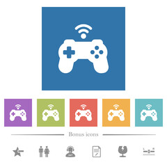 Wireless game controller solid flat white icons in square backgrounds