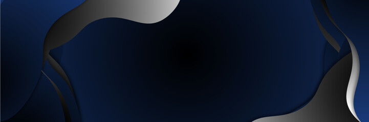 High contrast blue and gray glossy stripes. Abstract tech graphic banner design. Vector corporate background