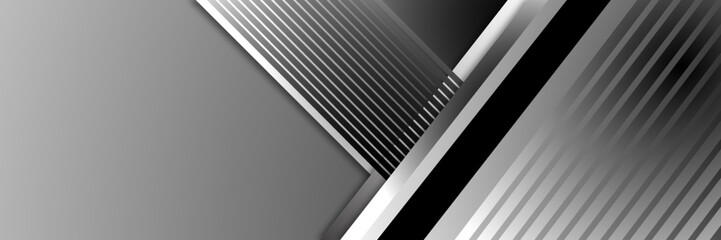 High contrast black glossy stripes. Abstract tech graphic banner design. Vector corporate background