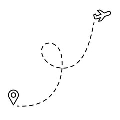 Airplane travel route by GPS map pin location