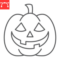 Pumpkin line icon, halloween and scary, halloween pumpkin vector icon, vector graphics, editable stroke outline sign, eps 10.