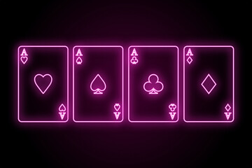 Poker aces heart spades clubs diamonds neon sign 