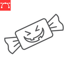 Halloween candy with face line icon, sweet and party, halloween candy vector icon, vector graphics, editable stroke outline sign, eps 10.
