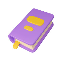 3d book closed icon. Vector render handbook isolated on white background. Purple Diary with bookmark