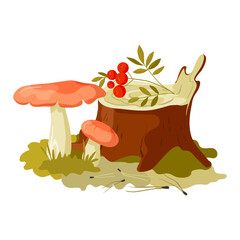 Russula, wild mushrooms in cartoon style. - obrazy, fototapety, plakaty