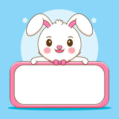 Cute rabbit with empty board. Bunny cartoon character illustration.