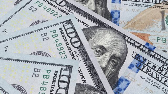 American 100 dollar banknote rotating close-up animation. Business and Finance concepts. Seamless loopable animation.