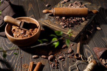 preparation of cocoa beans for crushing and aromatic drink