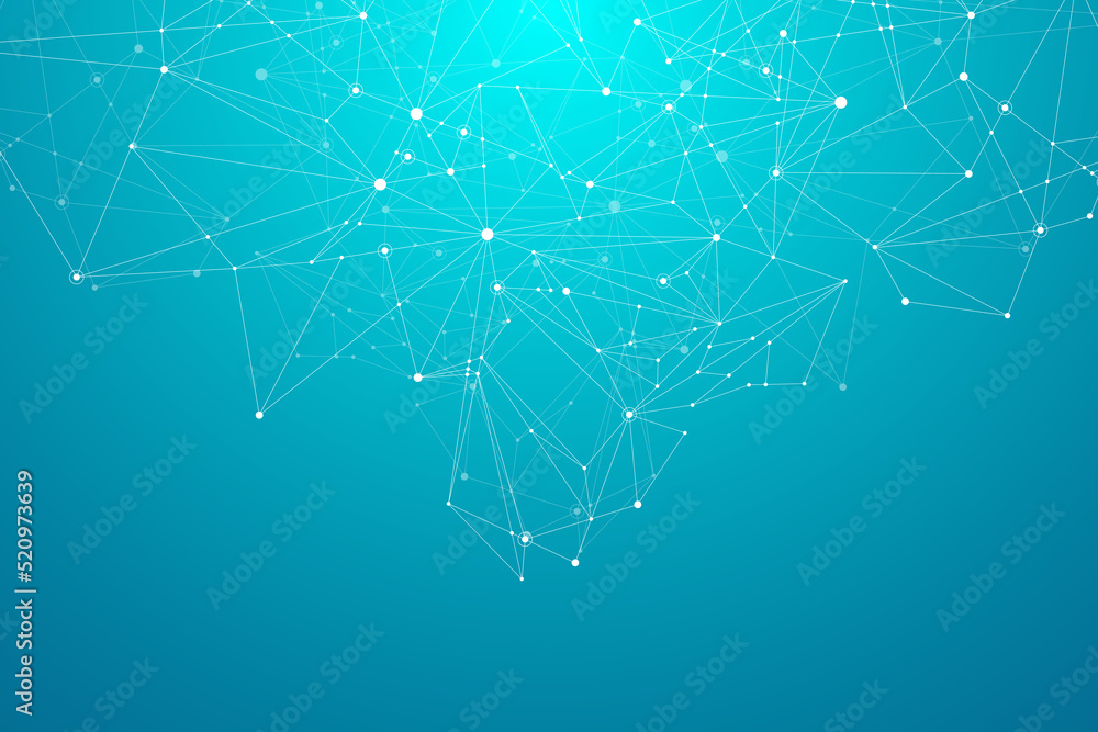 Poster Abstract plexus background with connected lines and dots. Wave flow. Plexus geometric effect Big data with compounds. Lines plexus, minimal array. Digital data visualization, illustration