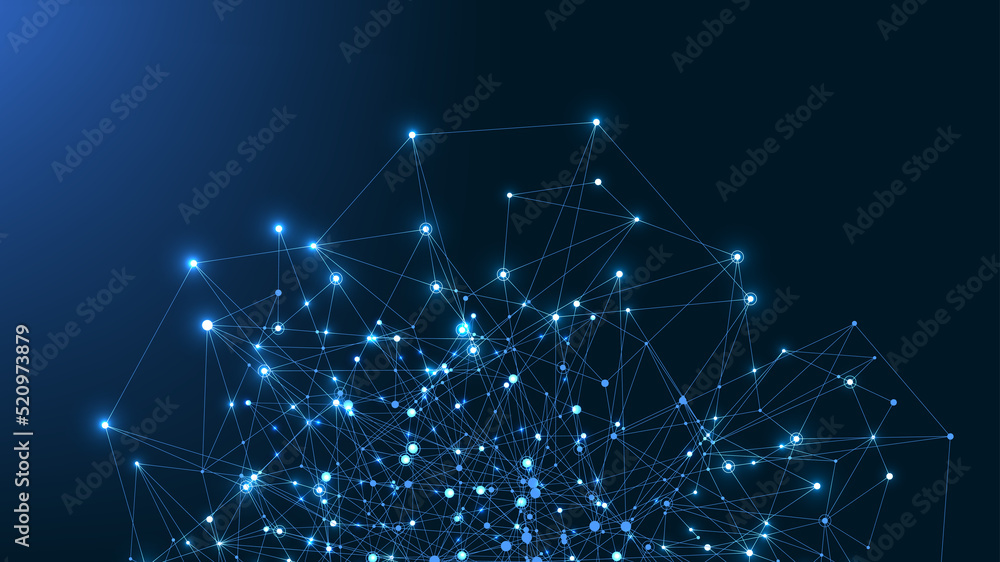 Poster Abstract plexus background with connected lines and dots. Wave flow. Plexus geometric effect Big data with compounds. Lines plexus, minimal array. Digital data visualization, illustration