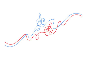 Hanukkah dreidel.  Continuous line art drawing vector illustration. Wooden dreidels (sevivon, spinning top)