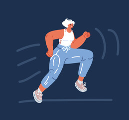 Cartoon vector illustration of woman runner running. Concept nature and sport lifestyle.