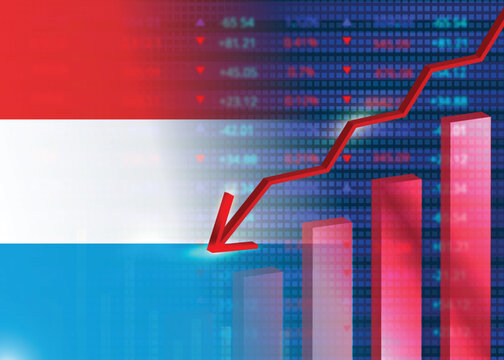 Economic crisis in Luxembourg.Financial crisis concept.Luxembourg flag with stock chart