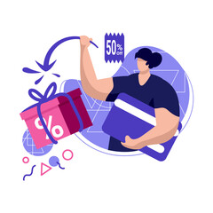 credit card cashback icon flat Illustration for get vouchers discounts, reward program color blue, pink, perfect for ui ux design, ecommerce, branding shopping sale, advertising, marketplace