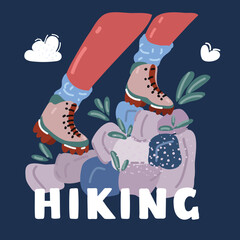 Cartoon vector illustration of Pair of brown hiking boots