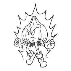 Coloring illustration of cartoon super garlic