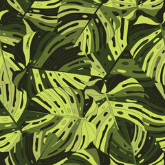 Monstera leaves fashion colored seamless pattern