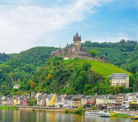 Fototapeta na wymiar Cochem, Germany. Old town and the Cochem (Reichsburg) castle on the Moselle river.