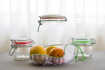Glass jars and reusable bags