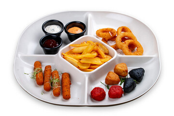 Set of fried beer snacks. Isolated on white background