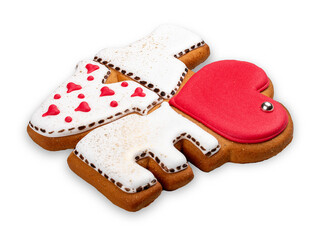 Gingerbread in the shape of LOVE. Isolated on white background