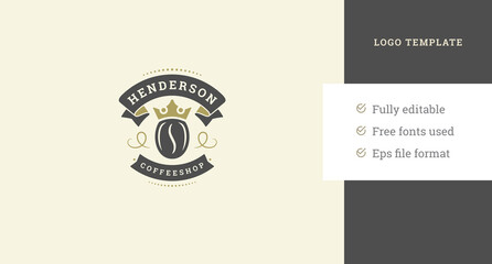 Luxury coffee bean in heraldic shield medieval crown coffeeshop logo template design vector