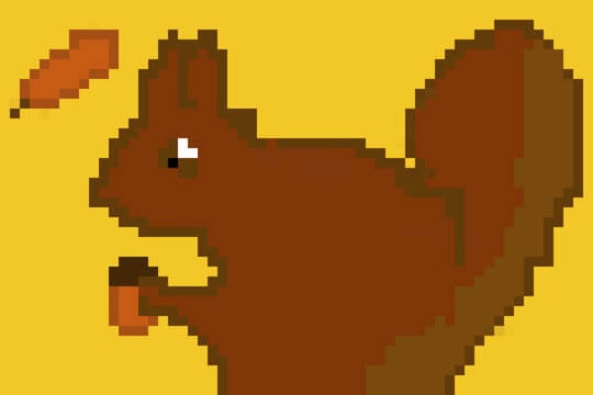 Pixel Art Illustration - Eating Squirrel