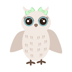 nice cute owl girl on white background isolated cartoon