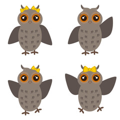 nice cartoon owls set on white background 