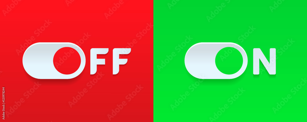 Aufkleber On and Off toggle switch creative logo. Switch toggle buttons ON OFF. Material design switch buttons set. Open and close ui icons. Active and Inactive icon. Stock Vector.
