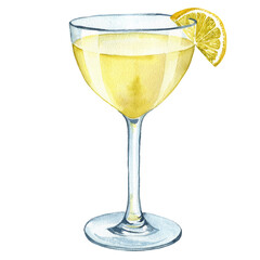 watercolor drawing glass with daiquiri cocktail at white background,hand drawn illustration