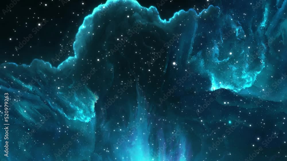 Wall mural animated futazh, a space nebula of turquoise color with flying stars. abstraction on a scientific th