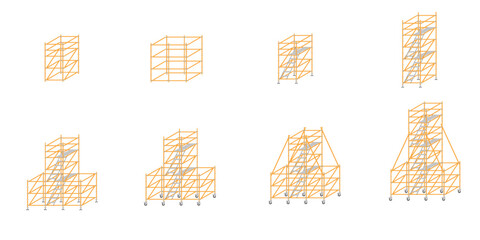 Mobile scaffolding, white background, used in construction areas. - obrazy, fototapety, plakaty