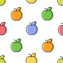 Bright apple pattern. Multicolored apple icons. Vector illustration on a white background.